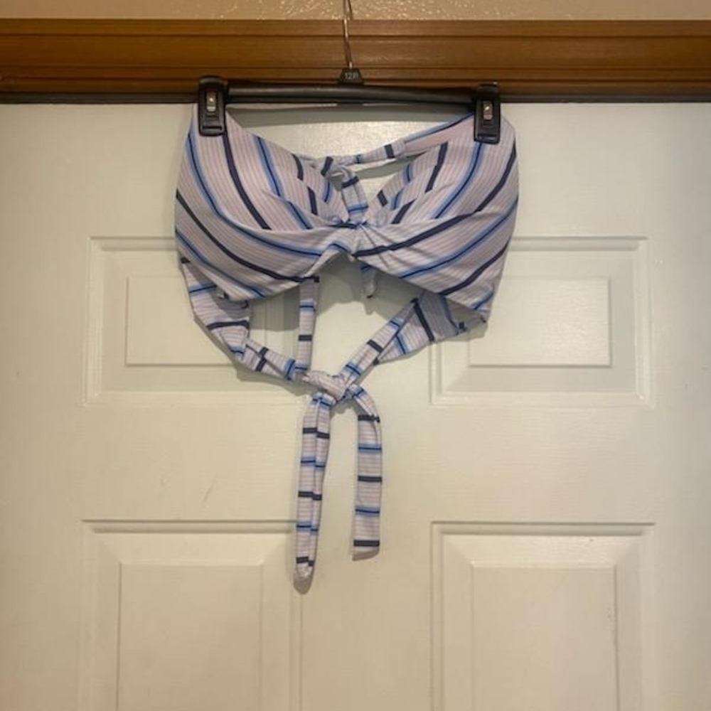 Striped Blue and White Halter Bikini Top